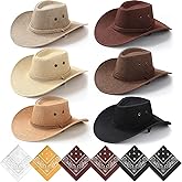Zhanmai 12 Pcs Cowboy Hat and Bandana Cowboy Cowgirl Hats Bulk Western Party Costume Halloween Accessory