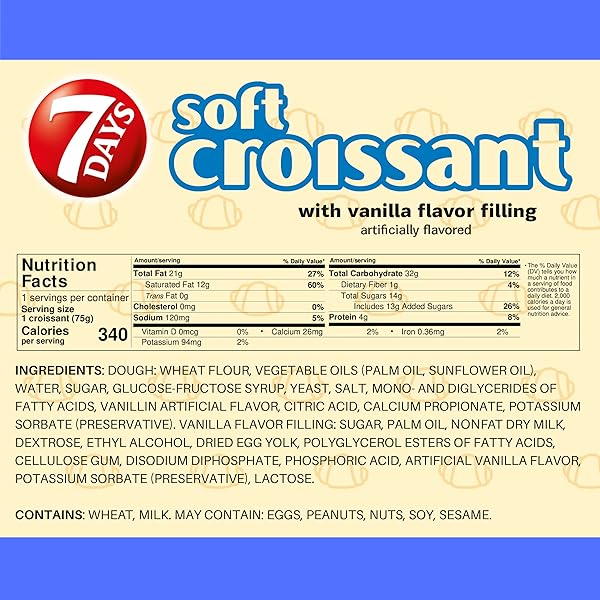 7DAYS SOFT CROISSANT, VANILLA CROISSANT, BREAKFAST PASTRY, INDIVIDUALLY WRAPPED ON THE GO SNACK, NON-GMO, 2.65 OUNCE (PACK OF 6)