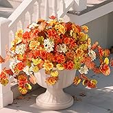 Hommyea Artificial Fall Flowers for Outdoor Decor 2 Pcs UV Resistant Fake Flowers, Faux Fall Flowers for Outdoor Planters Autumn Silk Flowers for Porch Garden Patio Yard Halloween Decorations