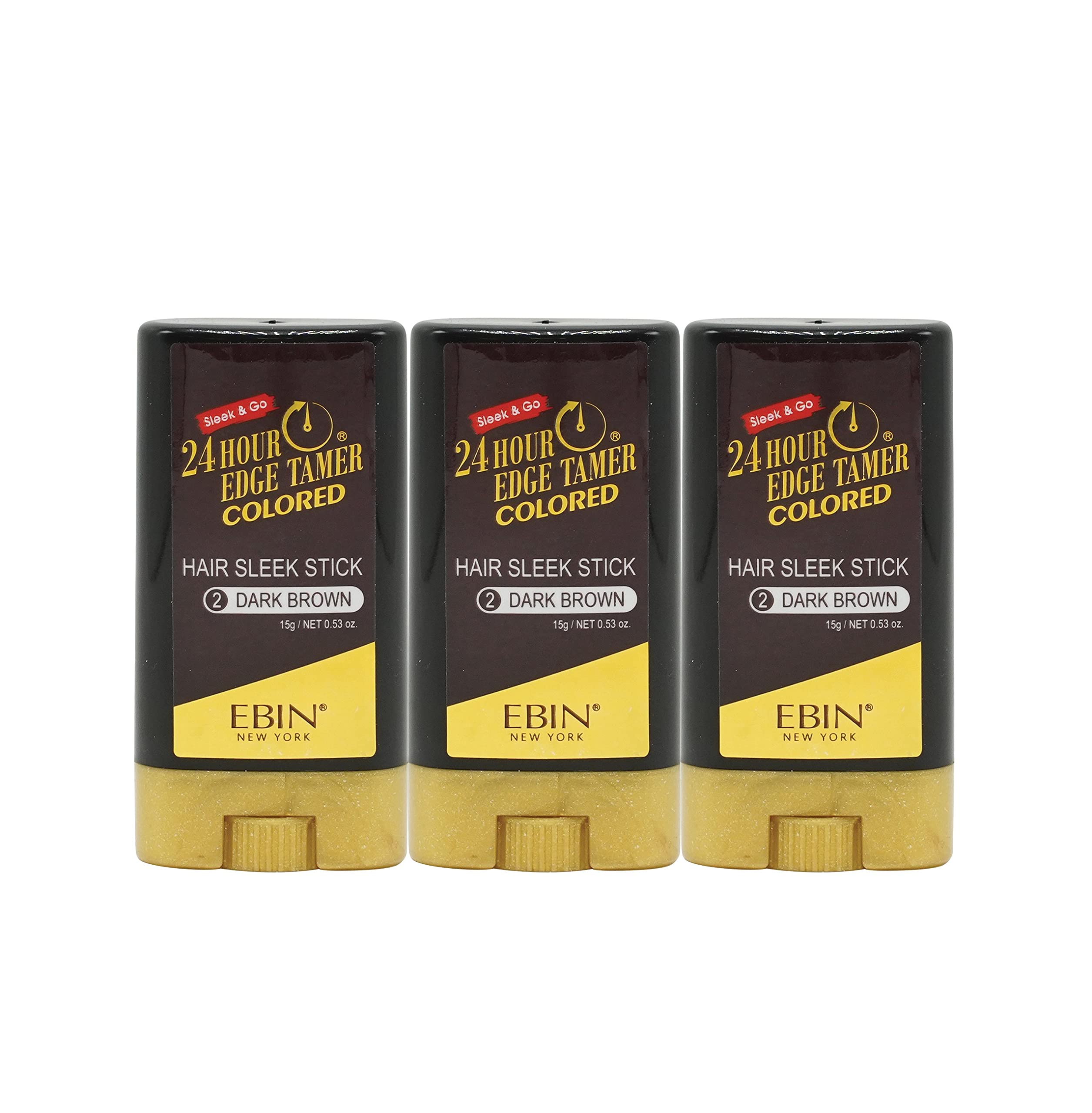 EBIN NEW YORK 24 Hour Coloured Sleek Stick, Dark Brown, 3pack (15g Each) - Covers Grey Roots, No Flaking, No Residue, Strong Hold for All Hair Types