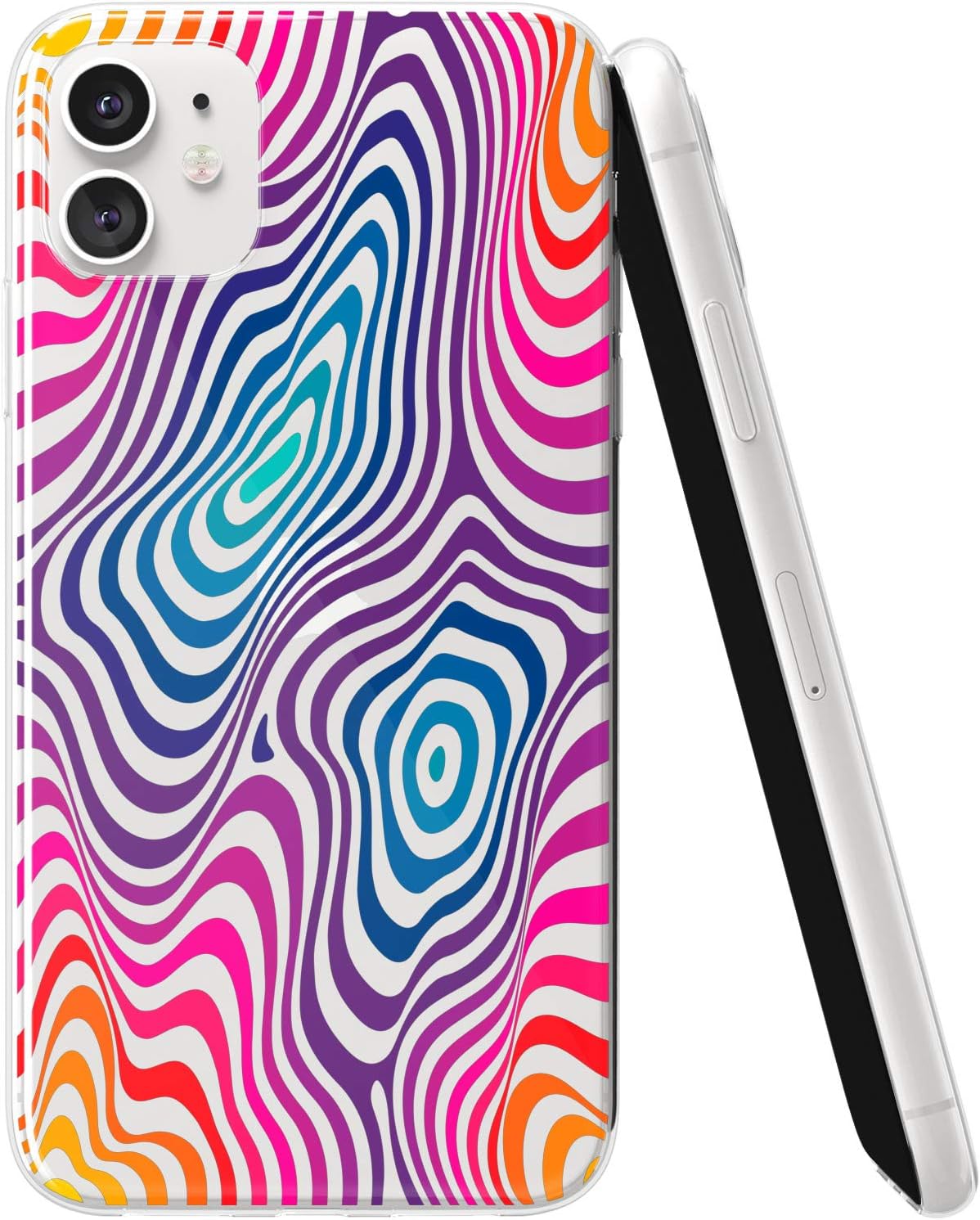 Ufola Case for Apple iPhone 11 Pro Max Xr Xs 8 X 7 6s Plus 5 Clear Lightweight Cover Print Flexible Gift TPU Design Soft Smooth Slim Fit Psychedelic Swirl Purple Optical Illusion Rainbow Colorful Art