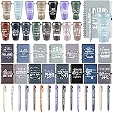AmazingSpark 45 Pcs Employee Appreciation Gift Bulk 16 oz Plastic Tumbler Cups with Lid Notebooks Pens Bulk Thank You Gifts for Housekeeping Week Christmas Teacher Coworker Team(Morandi,Team)