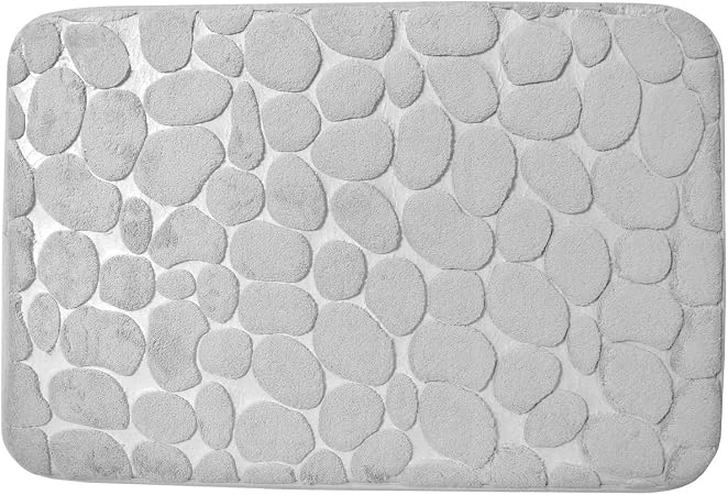 Promobo Tapis De Salle De Bain Toucher Soft Cosy Décor Galets 40 X 60cm Gris Argenté