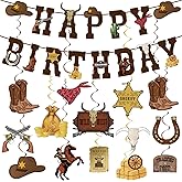 Cow Boy Party Decorations Banner Cowboy with Happy Birthday Banner Cowboy Western Hanging Swirls for Western Party Decorations