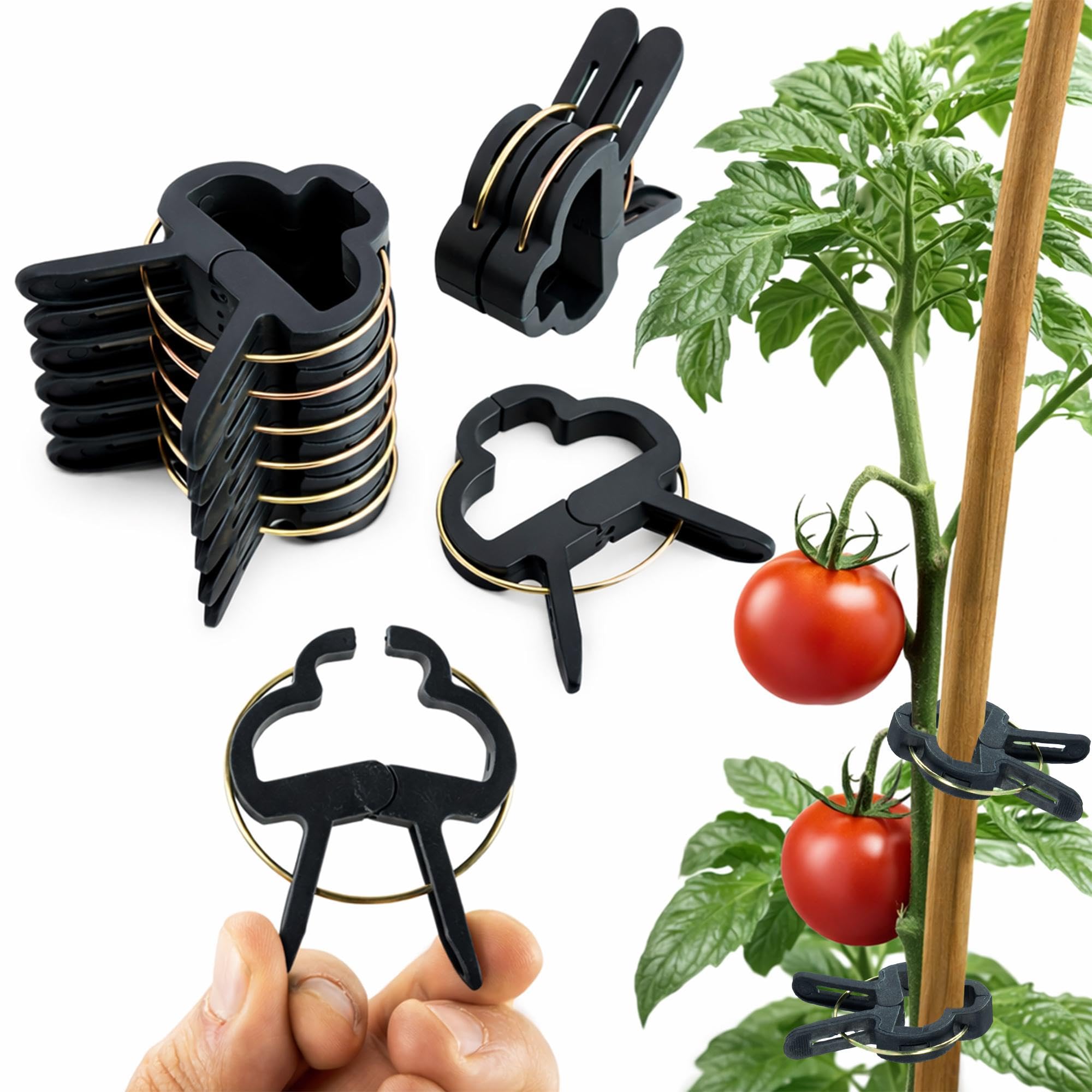 ECENCE 60 pcs Garden Plant Clips - Plant Clamps for Tomatoes, Vines, Roses, 2.36inch, Climbing Aid for Climbing Plants, Plant Support, Easy to Attach & Reusable