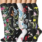 FOFLORA Compression Socks for Women & Men 7 Pairs Knee High Compression Socks 20-30 mmhg Best for Running,Nurse,Travel