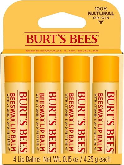 Burt's Bees Beeswax Lip Balm Pack 0.15 oz 4-Pack Natural Lip Care