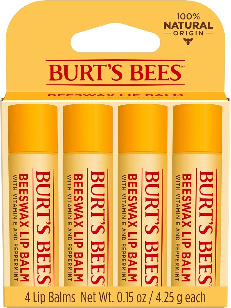 Burt's Bees Beeswax Lip Balm Pack 0.15 oz 4-Pack Natural Lip Care
