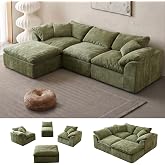 SUIGENERLS Cloud Couch Sectional, Boneless Modular Sofa for Living Room | Oversized Comfortable L Shaped Chenille Couch with Chaise Lounge, Deep Seat Convertible Sofa Bed, Plush Comfort | Green