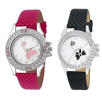 The Shopoholic Analogue Pink Black Dial Womens Combo Pack of 2 Watches-(321-322)