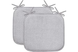 Turquoize Non Slip Memory Foam Seat Chair Cushion Pads Honeycomb Premium Comfort Memory Foam Chair Pads/Cushions with Ties - Seat Cover 16" x 16" Chair/Seat Cushion Pad, 2 Pack, Gray
