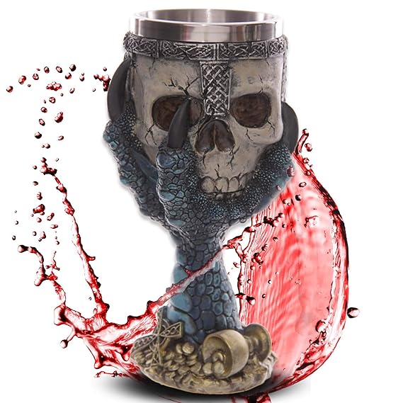 Kelch 'Claw of the Azur Dragon' - Totenkopf in blauer Drachenklaue - Deko Fantasy
