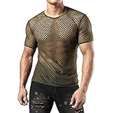 JOGAL Men's Mesh Fishnet Fitted Short Sleeve Muscle Top
