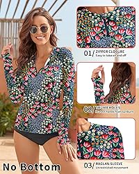 WOWENY Women Rash Guard Long Sleeve Swimsuit Top