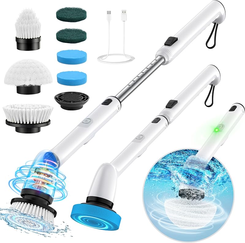 XAPROO Upgraded Electric Cleaning Brush IPX7 Waterproof 2 Speeds Long Handle