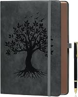 ZXHQ A5 360 Pages Lined Journal with Pen Tree of Life Dark Grey