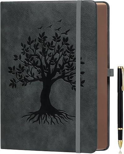 ZXHQ A5 360 Pages Lined Journal with Pen Tree of Life Dark Grey