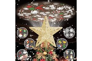 Patiobay Christmas Tree Topper Lighted with 6 Projected Patterns, Christmas Star Tree Topper Built-in LED Rotating Lights, 3D Glitter Projector for Party Holiday Xmas Decorations Gifts (Gold)