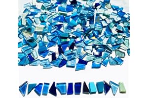 Hengyisha 250g Glass Mosaic Tiles for Crafts, Stained Glass Supplies, Stained Glass Kits for Adults, Stepping Stone Kit, Mixed Blue Colors 0.4 inch Irregular Shapes