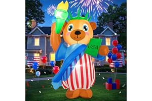 AOTIOOY 6 FT 4th of July Inflatables Outdoor Decorations, Patriotic Independence Day Bear LED Lights Blow Up American Statue of Liberty Yard Decor for Fourth of July Party Lawn Garden Holiday Indoor