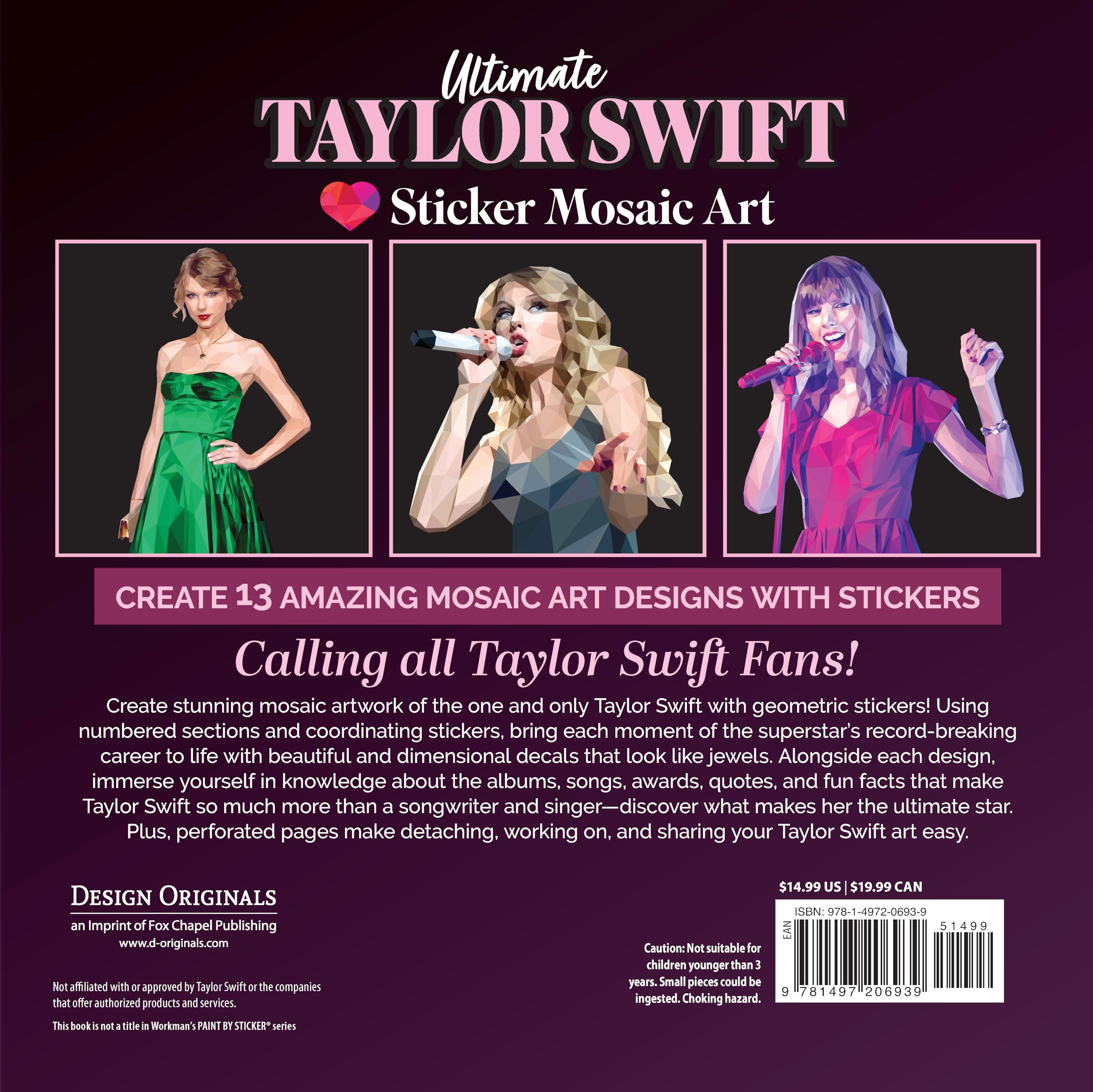 Ultimate Taylor Swift Sticker Mosaic Art: 13 Fearless Mosaic Art Designs & Fun Facts (Design Originals) For Swifties of All Ages - Removable, Reusable Stickers Ultimate Taylor Swift Sticker Mosaic Art: 13 Fearless Mosaic Art Designs & Fun Facts (Design Originals) For Swifties of All Ages - Removable, Reusable Stickers Paperback Spiral-bound