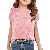 Haloumoning Girls Tops Summer Cute Vest Kids Cap Sleeve Crewneck Tanks Knit Loose Tops with Pocket 5-14 Years