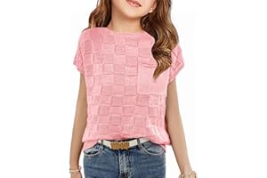 Haloumoning Girls Tops Summer Cute Vest Kids Cap Sleeve Crewneck Tanks Knit Loose Tops with Pocket 5-14 Years