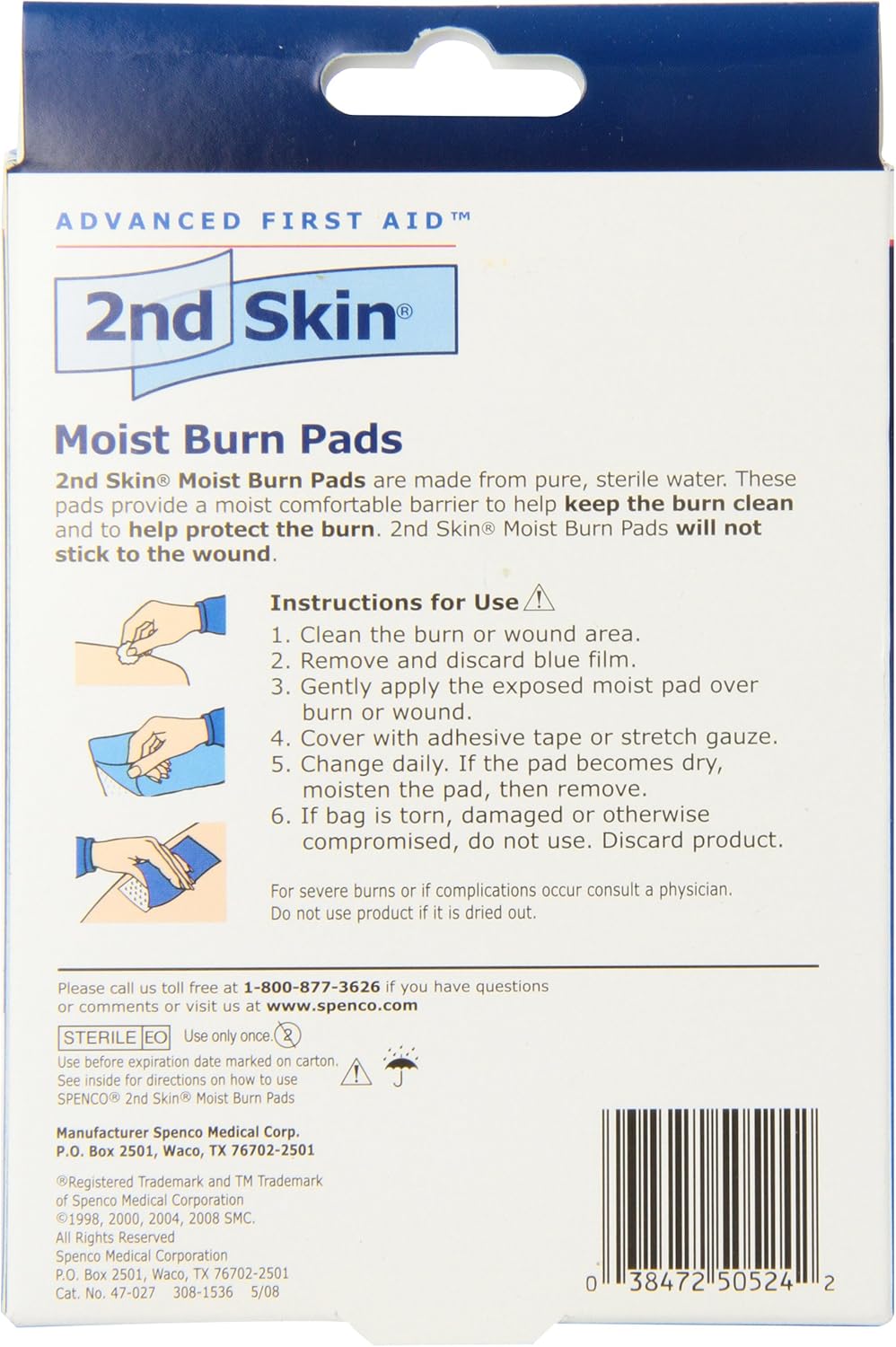 Spenco 2nd Skin Moist Burn Pads, Large (3 x 4 Inches), 3-Count: Industrial & Scientific