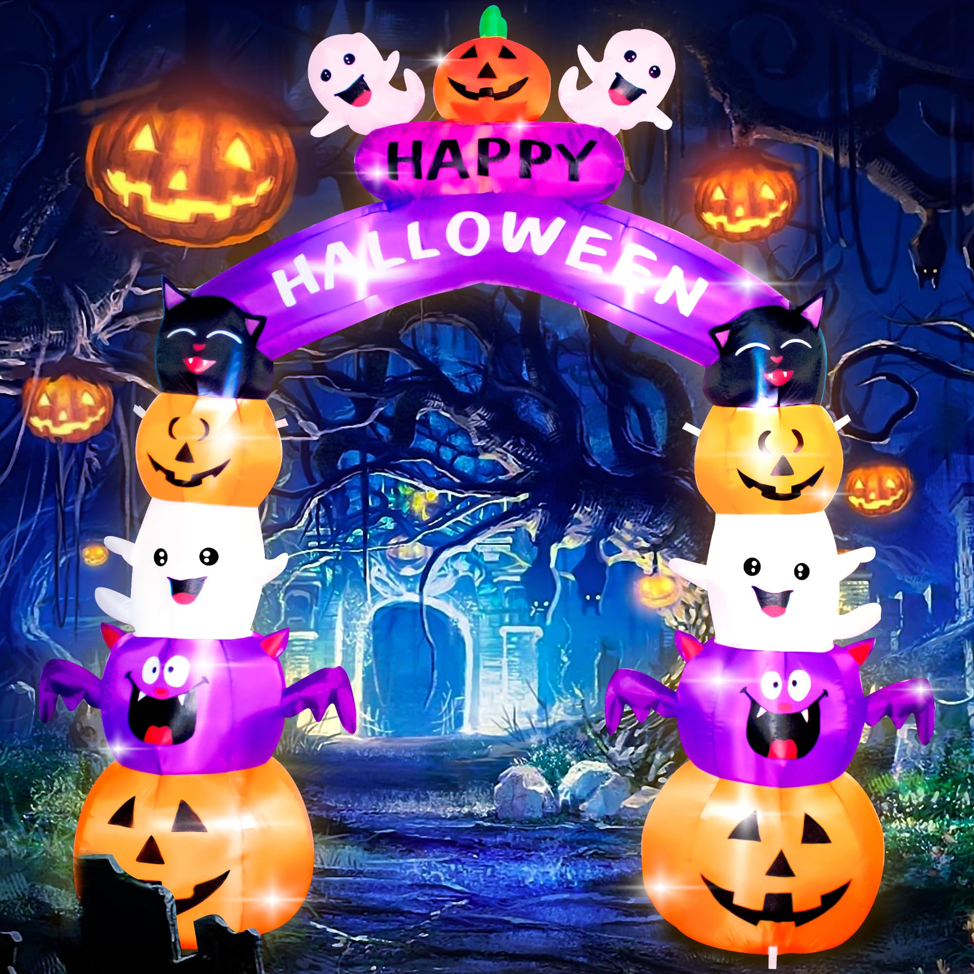 Photo 1 of VIKIMORA 8FT Halloween Stacked Pumpkin Arch Inflatable Decoration Pumpkin Archway Blow up Inflatable Decorationswith LED Lights Indoor Outdoor Yard Garden Holiday Display for Halloween Party
