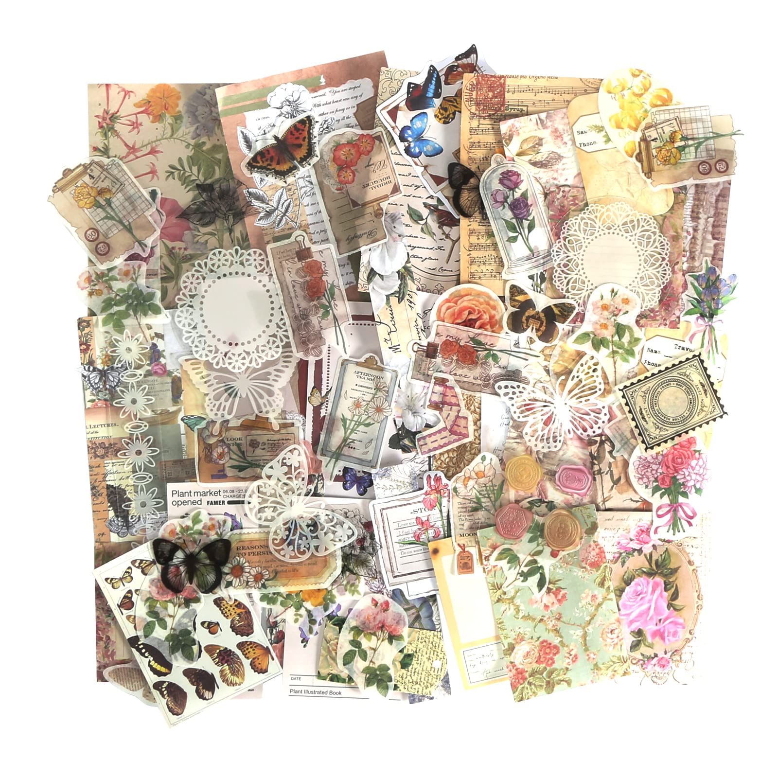 260pcs Vintage Scrapbooking Stickers Vintage Stickers Retro - Flower and Butterfly