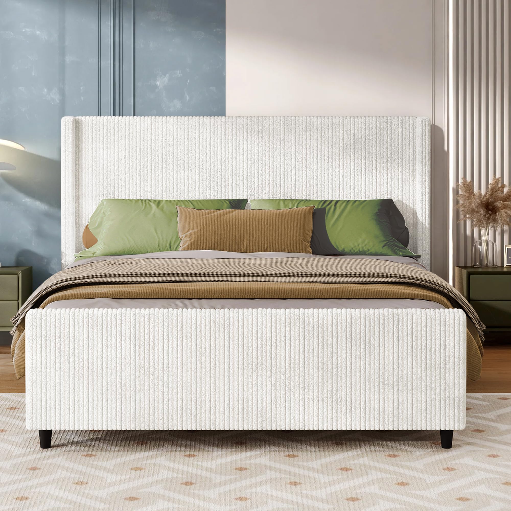 Photo 1 of ***PARTS ONLY***
CAPCAEK 50.7" King Size Bed Frame with Hight Headboard and Footboard, Corduroy Upholstered Platform Bed Frame, King Bed Frame Mattress Foundation, No Box Spring Needed, Noise Free, Cream