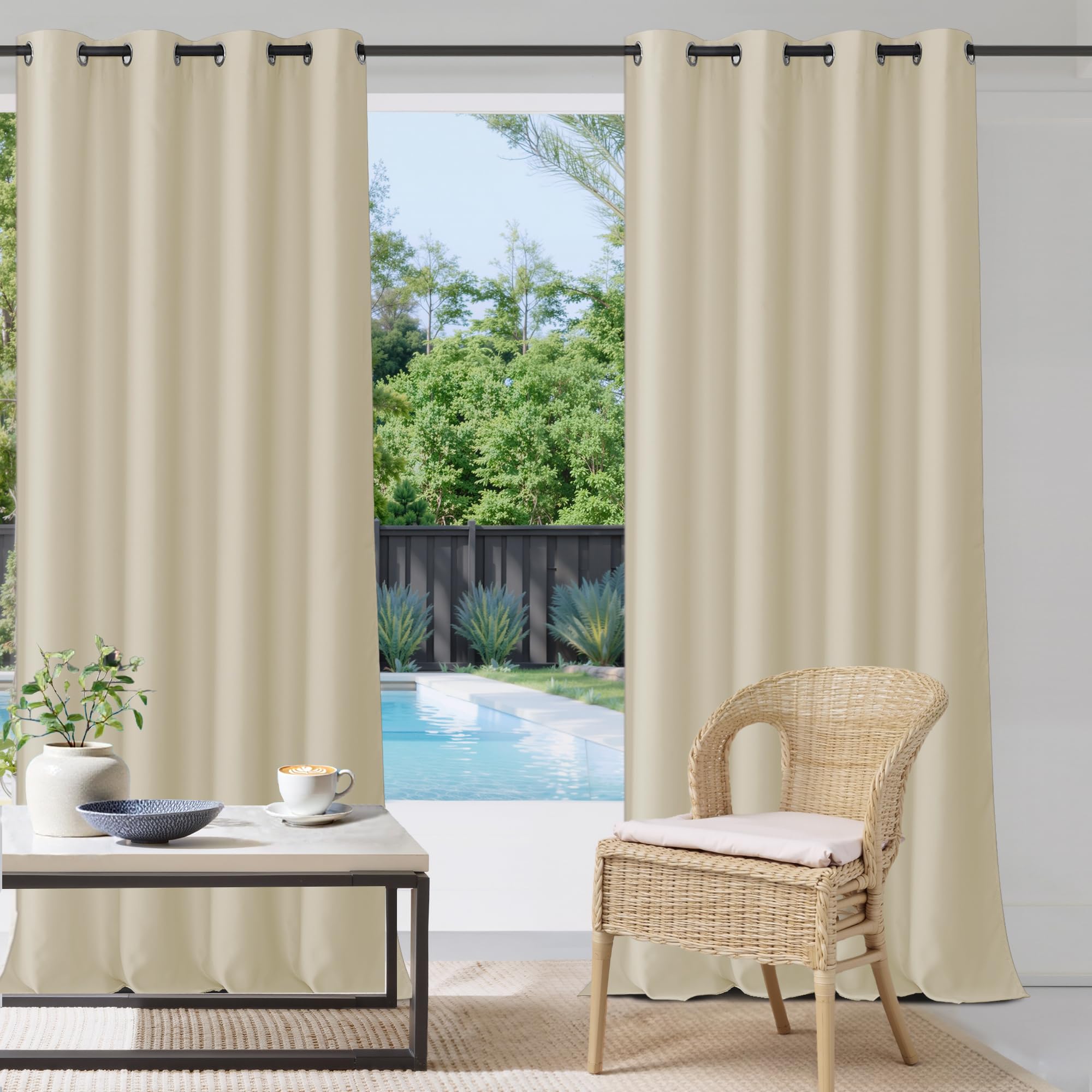 StangH Patio Curtains Blackout Outdoor Waterproof Heavy Duty Grommet Top Drapes for Porch/Hallway/Outdoor Dining Room 52x33 Inch Natural Beige 1 Panel