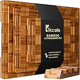 Kikcoin Extra Large Bamboo Cutting Boards, (Set of 3) Chopping Boards with Juice Groove Bamboo Wood Cutting Board Set Butcher Block for Kitchen, End Grain Serving Tray