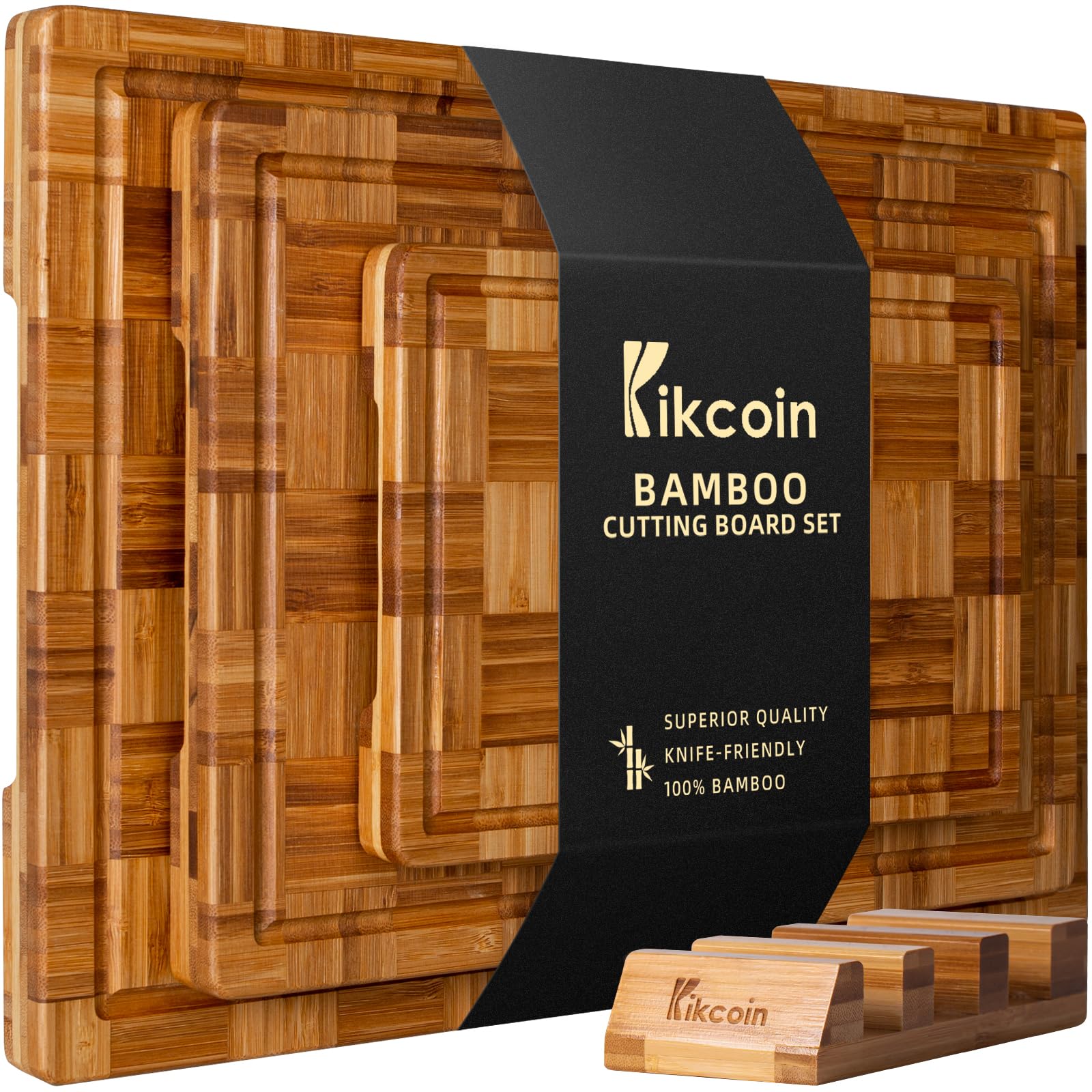 Photo 1 of *** NO BASE *** Kikcoin Extra Large Bamboo Cutting Boards, (Set of 3) Chopping Boards with Juice Groove Bamboo Wood Cutting Board Set Butcher Block for Kitchen, End Grain Serving Tray