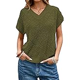 Cakulo Summer Crochet Tops for Women 2025 Short Sleeve V Neck Hollow Out Knit Beach Cover Up Casual Sweater Top