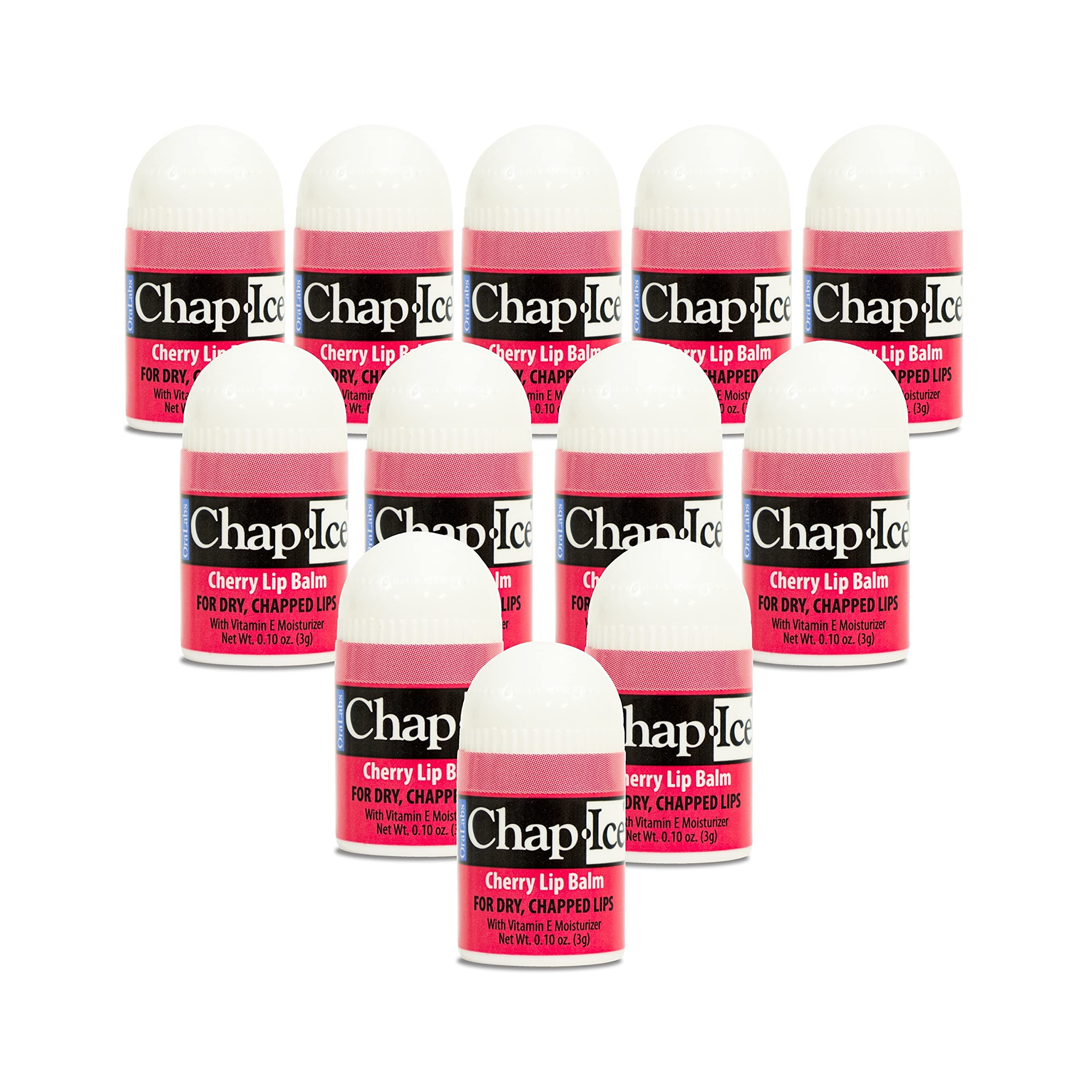 CHAP-ICE 12-Count Mini Cherry Lip Balm Pack Fortified with Vitamin E for Dry, Cracked Lips | Made in USA | Cherry Flavor (0.10oz/3g Each)