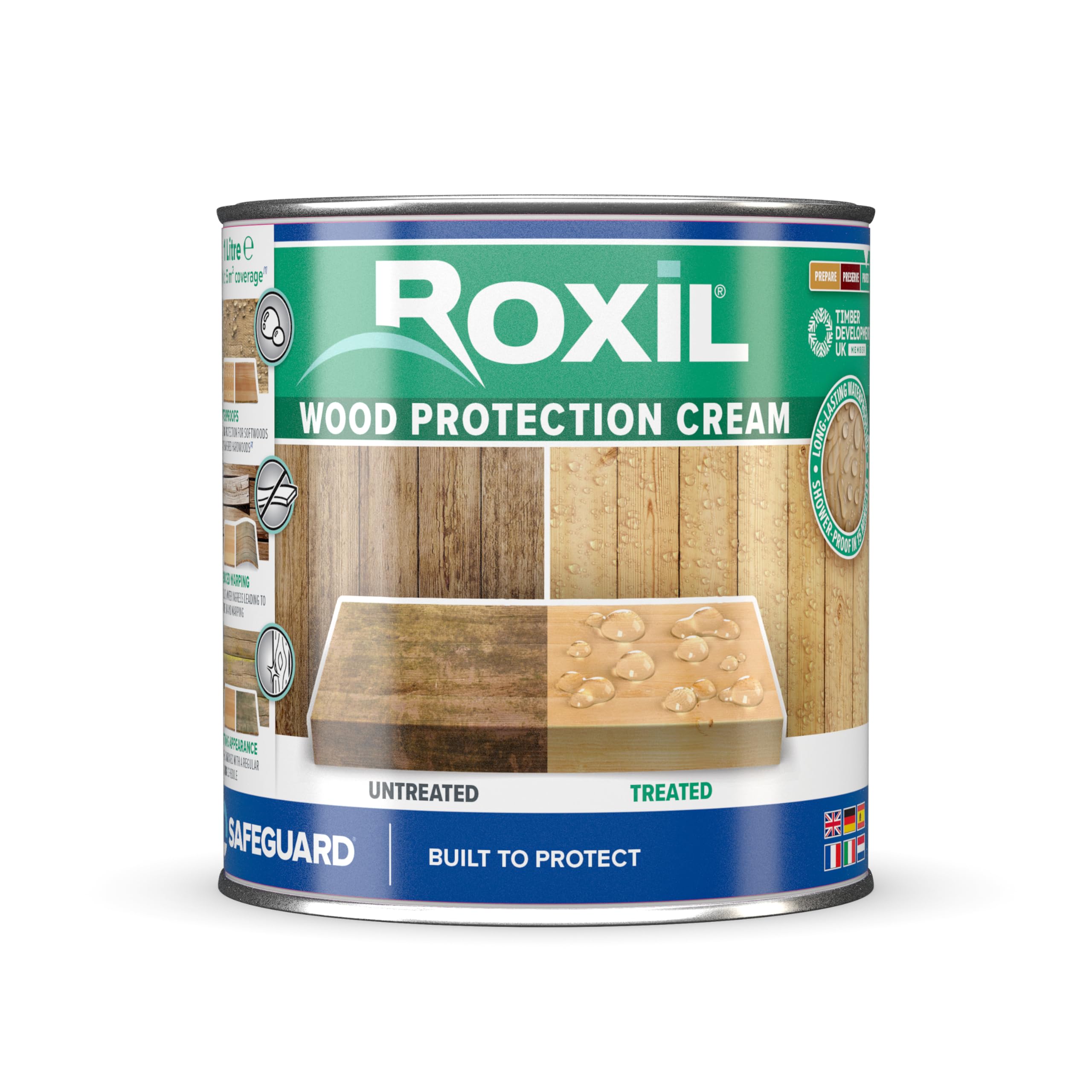 Roxil Wood Protection Cream - 1L - One Coat Wood Sealer, Instant Waterproofing Clear Treatment, Preserves Outdoor Fences, Decking, Furniture, Shed