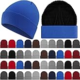 Chicingyou Bulk Men Knitted Hats with Fleece Lining for Charity Homeless Donations, 10 Colors, Unisex Beanies Winter Hats