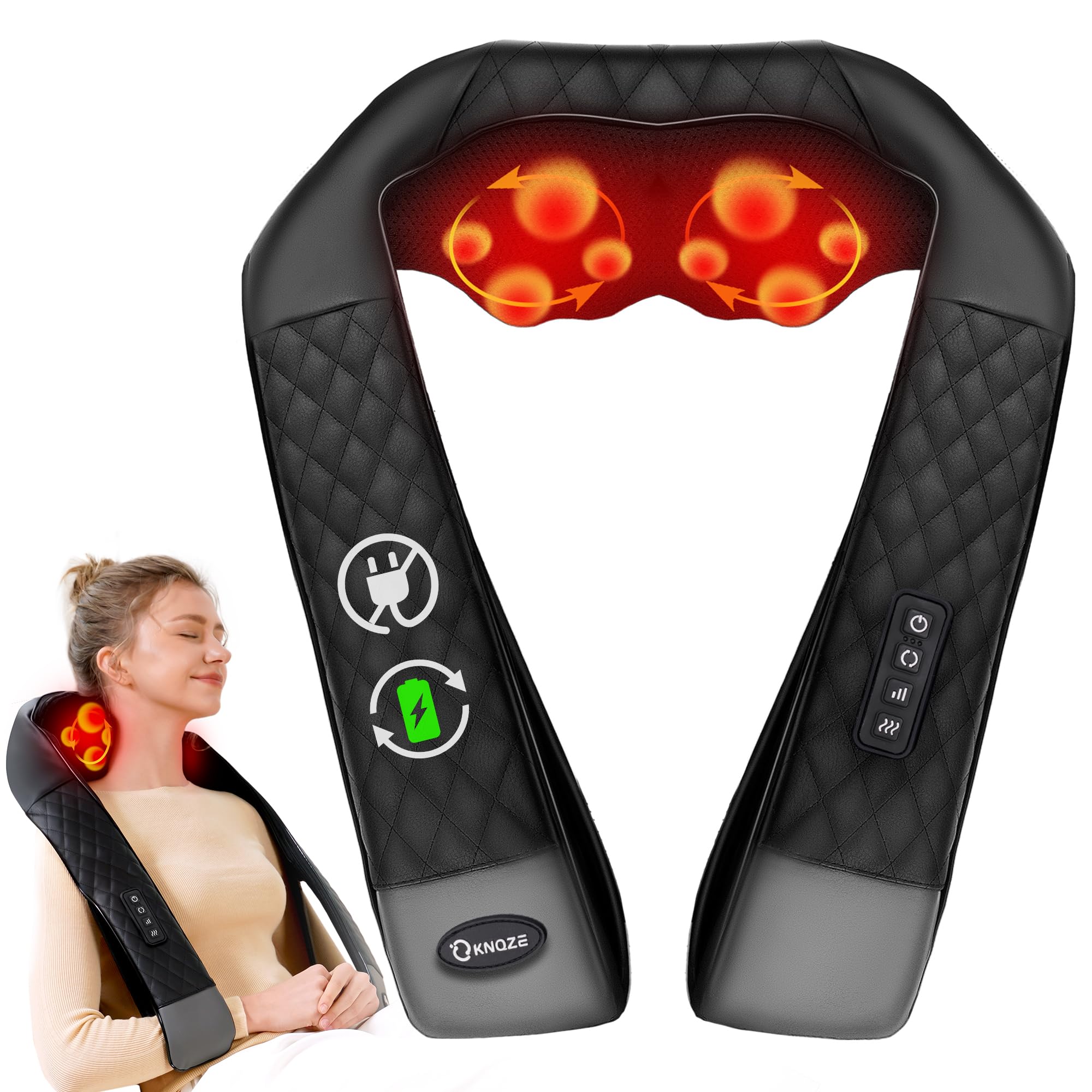 KNQZE Shiatsu Cordless Neck and Back Massager with Heat, Rechargeable Neck and Shoulder Massager, 4D Deep Tissue Kneading Massage for Leg, Full Body Muscle Pain Relief, 2026 Upgraded Ergonomic Design Image