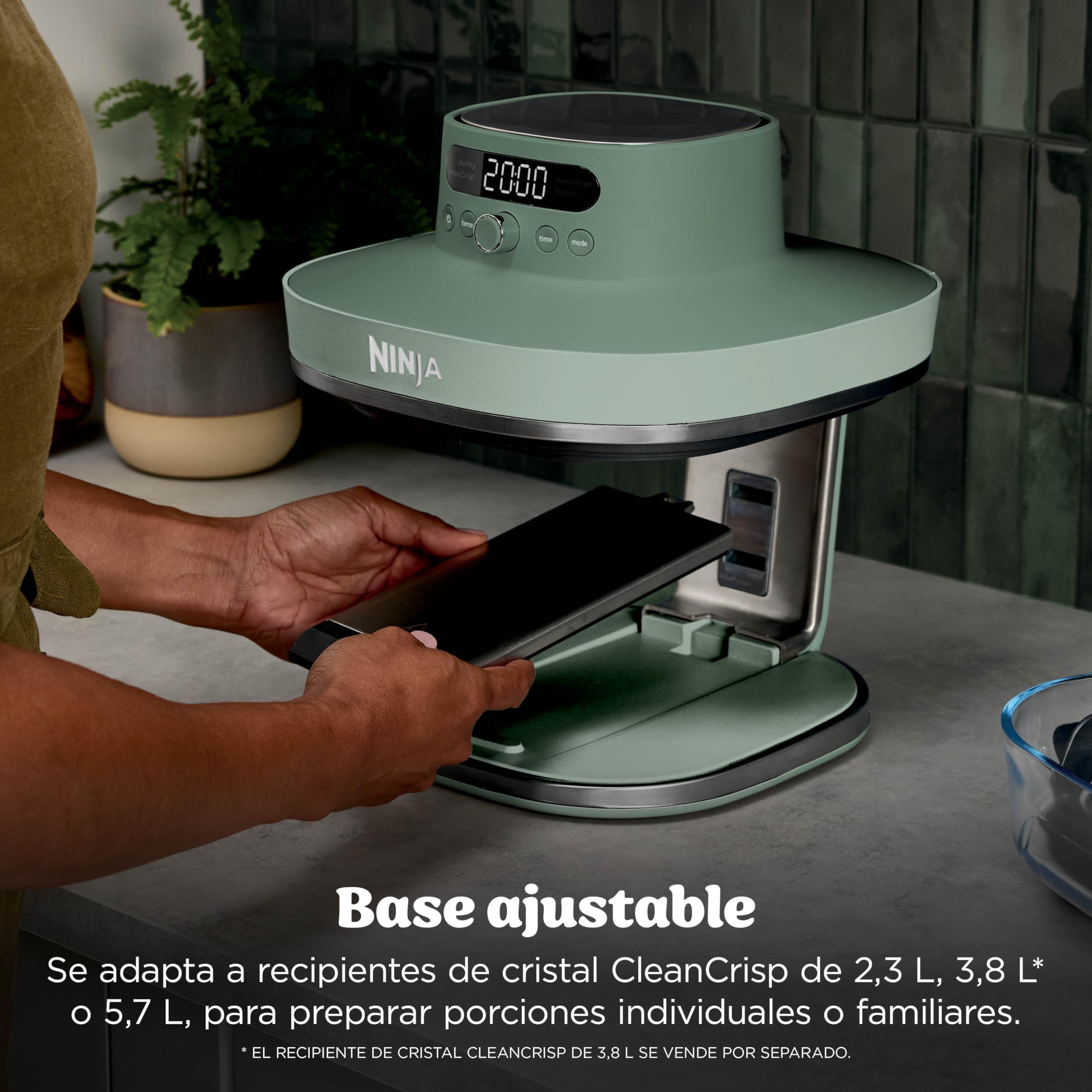 Ninja CRISPi PRO XL Glas-Heißluftfritteuse (Air-Fryer), 5 voreingestellte Zubereitungsfunktionen, CleanCrisp-Glasbehälter (5,7 l und 2,3 l) und Aufbewahrungsdeckel, Moosgrün AS090EUGN 5