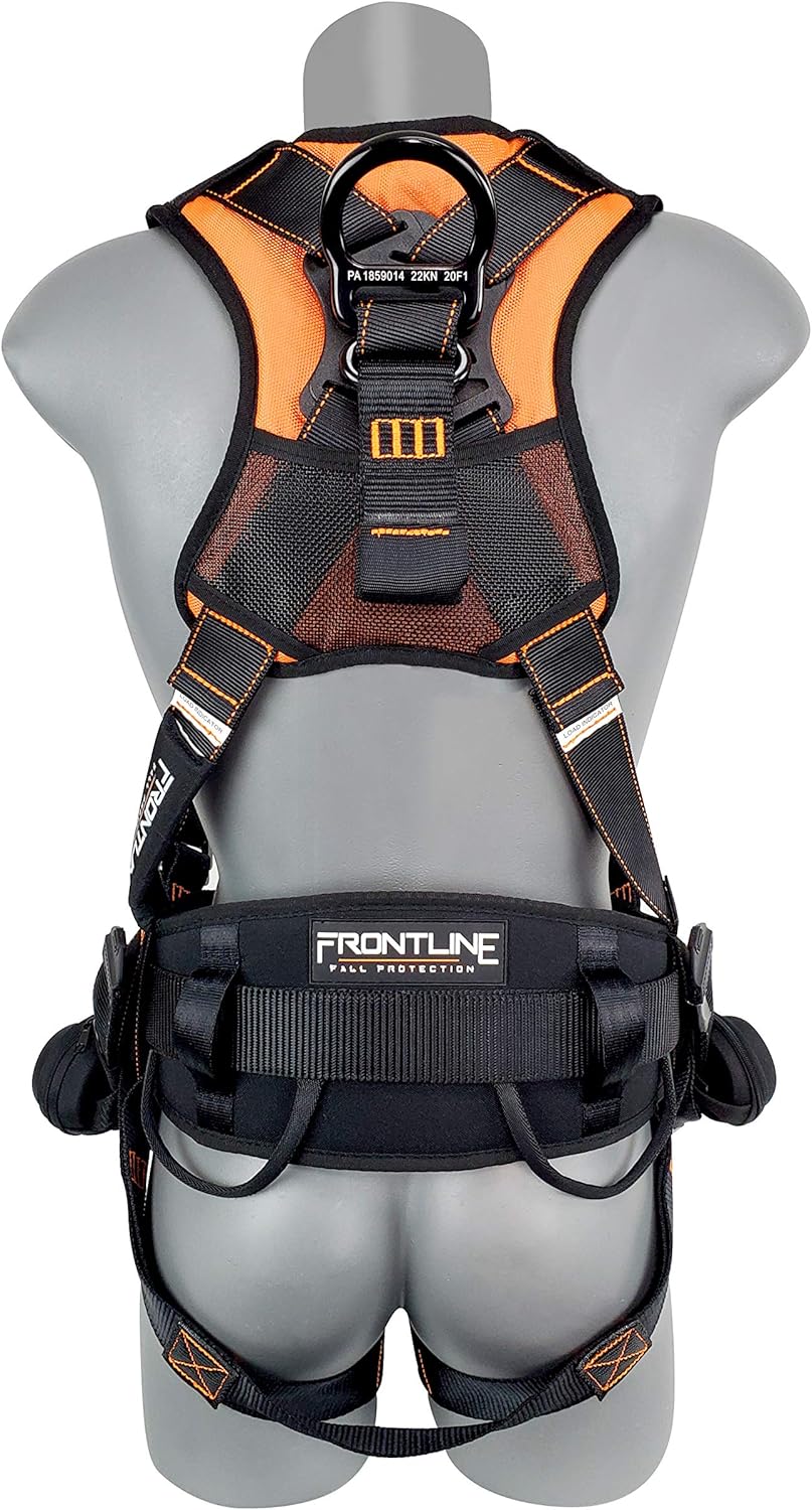 Frontline 110CTB Combat Construction Aluminum Full Body Harness with Tongue Buckle Legs and Trauma Straps | 5 Points of Adjustability | Reinforced Positioning Belt | OSHA and ANSI Compliant - - 