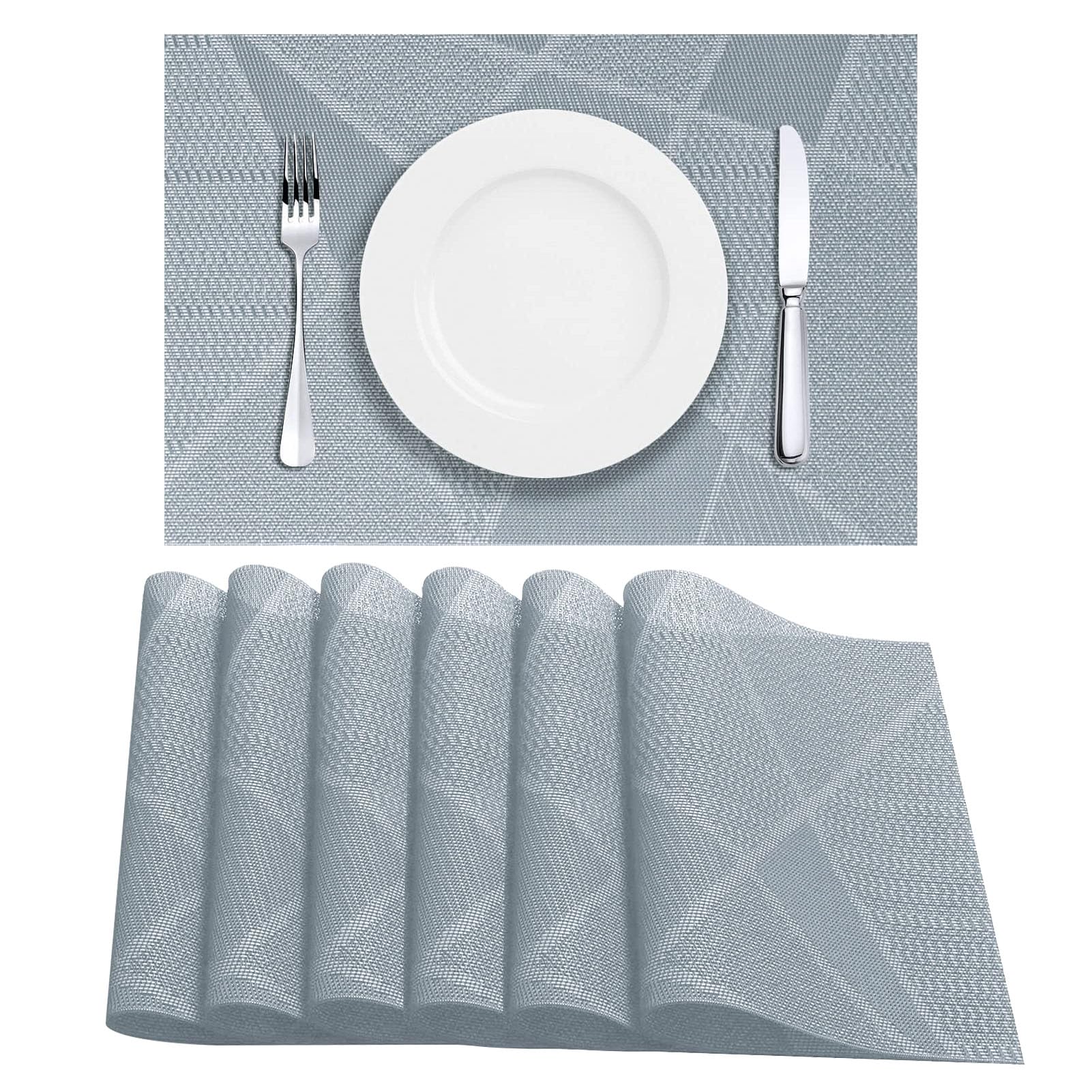 LAPONO Table Mats Set of 6, 45 x 30cm Large Rectangle Place Mats PVC Table Placemats Washable Non-slip Heat Resistant Placemats for Kitchen Dinning Restaurant outdoor garden Hotel (Grey)