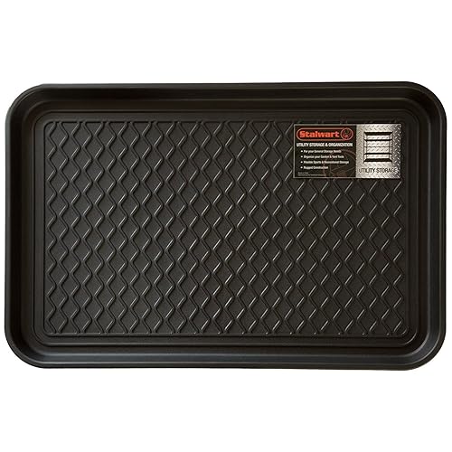 All-Weather Indoor/Outdoor Boot Tray - Weather-Resistant Hard Plastic Shoe Mat with Raised Edge for Entryways, Decks, and Patios by Stalwart (Black)