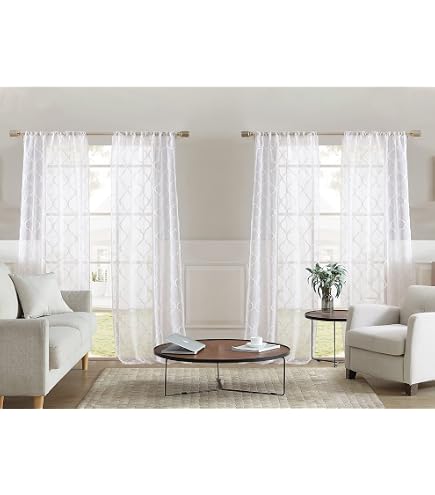 Amazon.com: Laura Ashley White Sheer Curtains with Rod Pocket