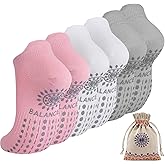 Grip Pilates Socks Ankle for Women, Yoga Non Slip Socks for Barre Workout Gym Hospital Sticky Slipper Socks 3 Pairs