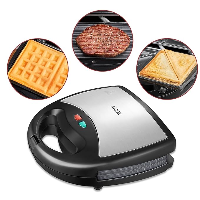 Aicok Sandwich Maker, Panini Press Grill, Waffle maker, Portable