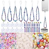 SHUANGART 531 Pcs Phone Chain Beaded Making kit, Cell Phone Charms Lanyard Wrist Strap Set with Matte Frosted Beads Burst Round Beads Glass Seed Beads Phone Tether Tab for Women DIY Bracelet Keychain