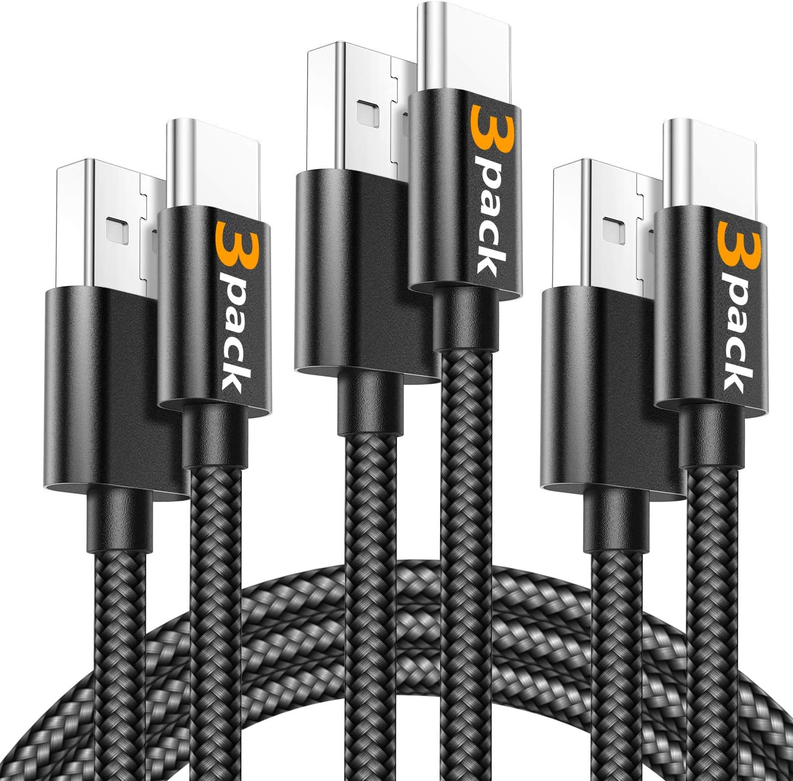 USB Type C Cable, OULUOQI 3-Pack(6ft) USB C Cable 3A Fast Charging Nylon Braided Cord(USB 2.0) Compatible with Samsung Galaxy S10 S9 Note 9 8 S8 Plus,LG V30 V20 G6 G5,Google Pixel