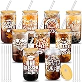 FoldTier 9 Sets Teacher Appreciation Gifts Bulk Valentine's Day Thank You Glass Cups 16 oz Tumbler Cup with Lids Straws Brushes Reusable Water Bottle Graduation Teacher Gift(Colorful Style)