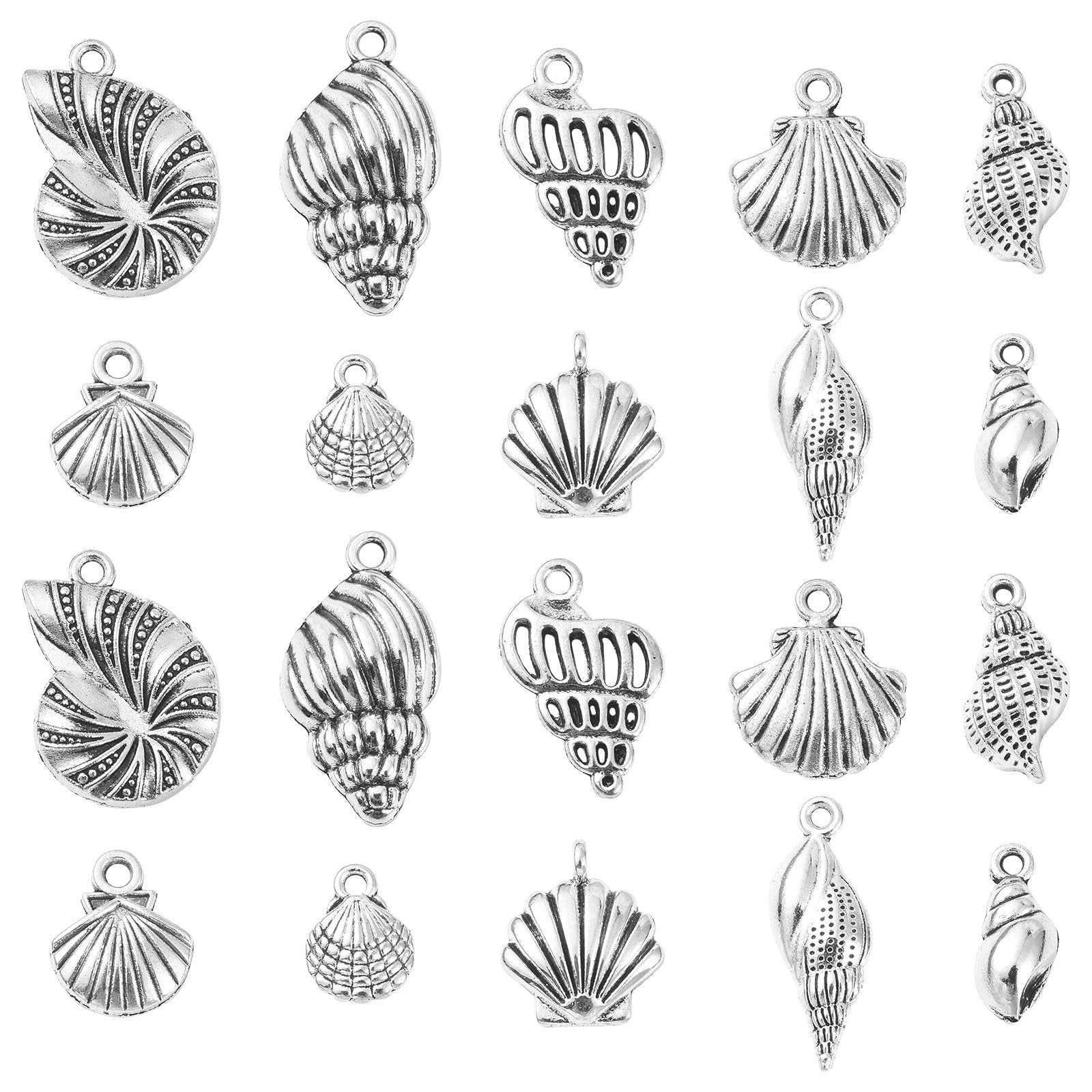 DanLingJewelry 100Pcs 10 Styles Ocean Charms Conch Shell Pendants Antique Sliver Shell Charms for DIY Jewellery Making
